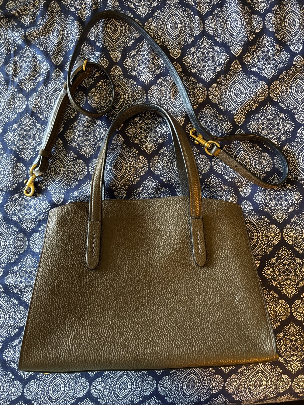Coach Dark Brown Pebbled Leather Tote with Gold Hardware and Grommet Accents - Picture 2 of 4